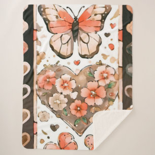 Warm Tones Butterfly and Floral Print Sherpa Blanket