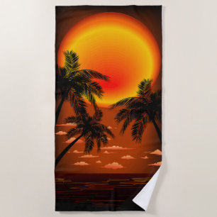 Warm Topical Sunset and Palm Trees Beach Towel