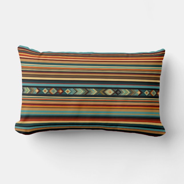 Warm Tribal Artisan Lines Lumbar Cushion (Front)