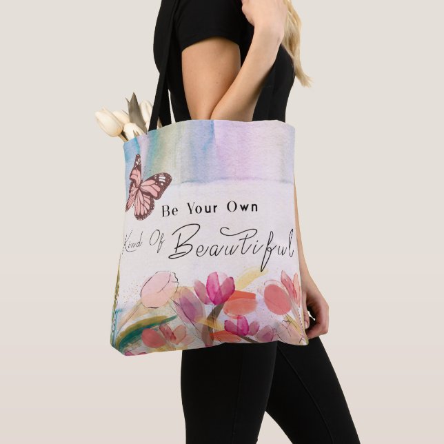 Warm Tulips and Butterfly Quote,Custom Monogram  Tote Bag (Close Up)