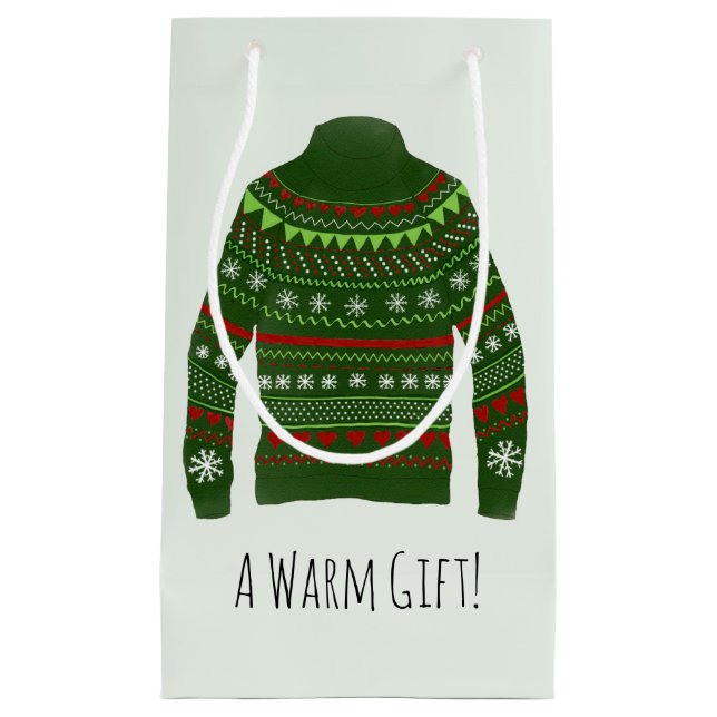 Warm Ugly Christmas Sweater Small Gift Bag (Front)