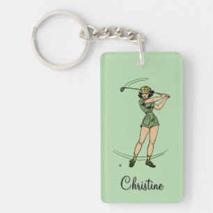 Warm Up for Golfing Personal Lady Golfer Green Key Ring