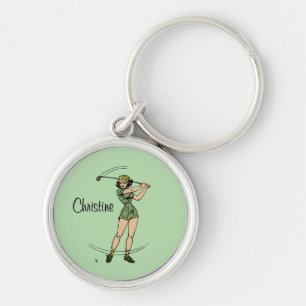 Warm Up for Golfing Personal Lady Golfer Green Key Ring