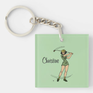 Warm Up for Golfing Personal Lady Golfer Green Key Ring