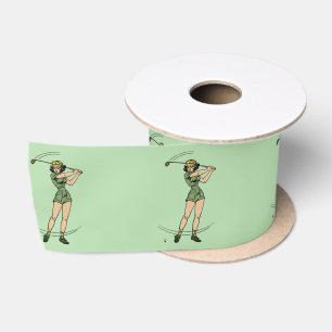 Warm Up for Golfing Personal Lady Golfer Green Satin Ribbon