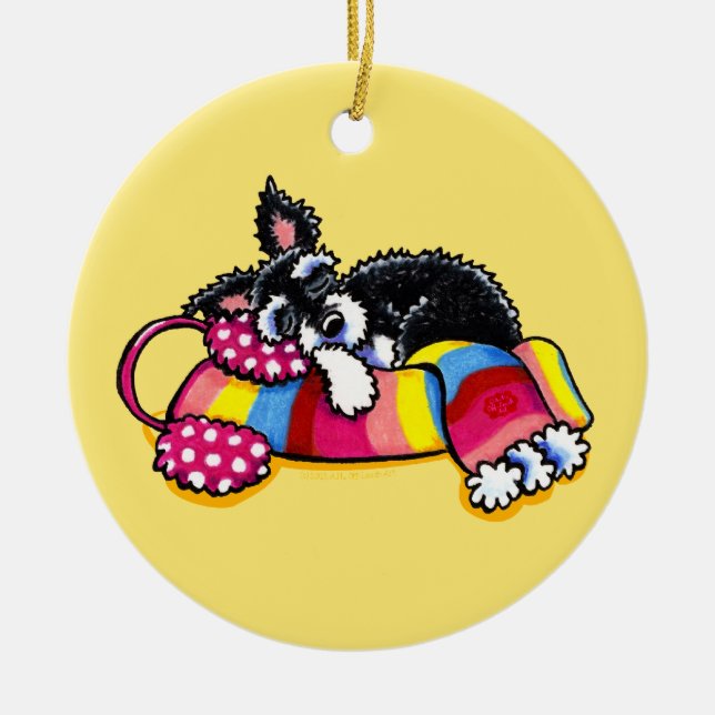 Warm Up Little Schnauzer Ceramic Tree Decoration (Front)