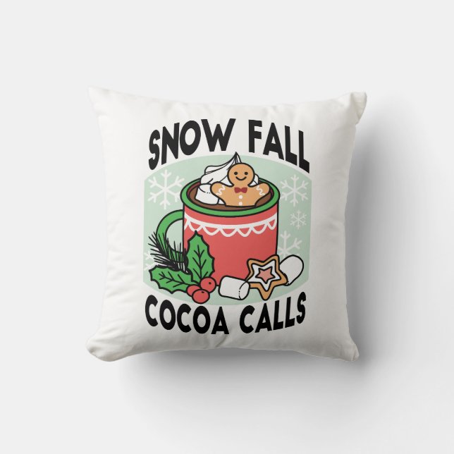 Warm Up with Snow Fall Cocoa Calls - Winter Drink Cushion (Front)