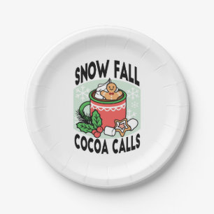 Warm Up with Snow Fall Cocoa Calls - Winter Drink Paper Plate