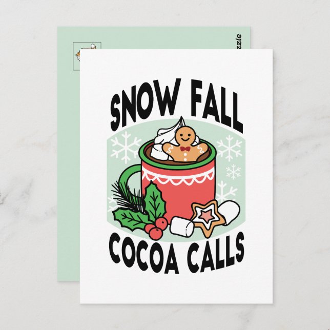 Warm Up with Snow Fall Cocoa Calls - Winter Drink Postcard (Front/Back)
