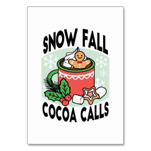 Warm Up with Snow Fall Cocoa Calls - Winter Drink Table Number