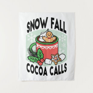 Warm Up with Snow Fall Cocoa Calls - Winter Drink Tapestry