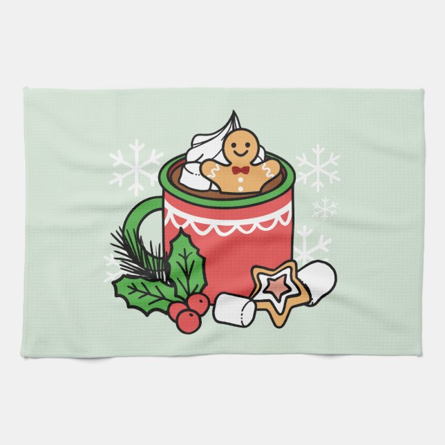 Warm Up with Snow Fall Cocoa Calls - Winter Drink Tea Towel (Horizontal)
