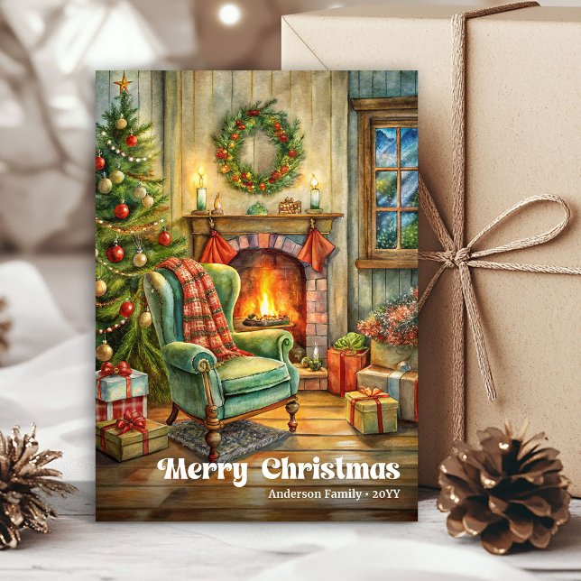 Warm vintage Christmas interior classic  Holiday Card (Warm vintage Christmas interior classic Holiday Card)