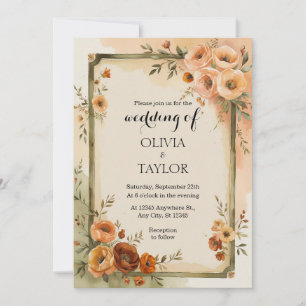 Warm Vintage Floral Wedding Invitation