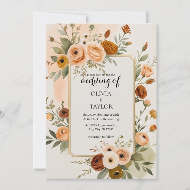 Warm Vintage Floral Wedding Invitation (Front)