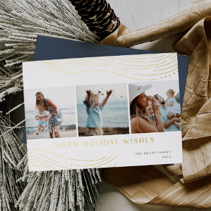 Warm Wave 3 Photo Collage Foil Holiday Card