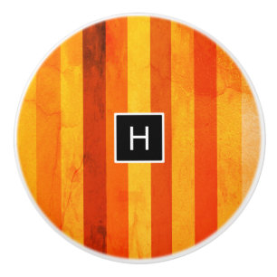 Warm Weathered Orange Red Stripes Monogram Ceramic Knob