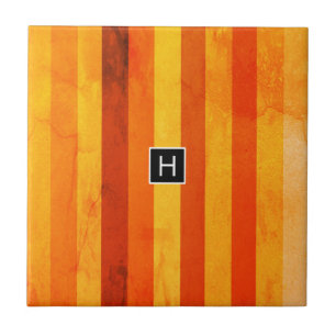 Warm Weathered Orange Red Stripes Monogram Ceramic Tile