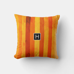 Warm Weathered Orange Red Stripes Monogram Cushion