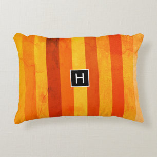 Warm Weathered Orange Red Stripes Monogram Decorative Cushion