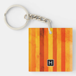 Warm Weathered Orange Red Stripes Monogram Key Ring