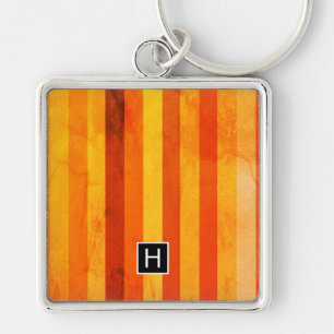 Warm Weathered Orange Red Stripes Monogram Key Ring