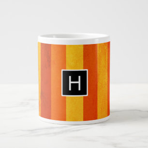 Warm Weathered Orange Red Stripes Monogram Large Coffee Mug