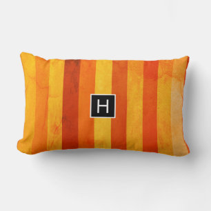 Warm Weathered Orange Red Stripes Monogram Lumbar Cushion