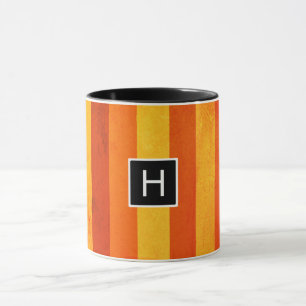 Warm Weathered Orange Red Stripes Monogram Mug