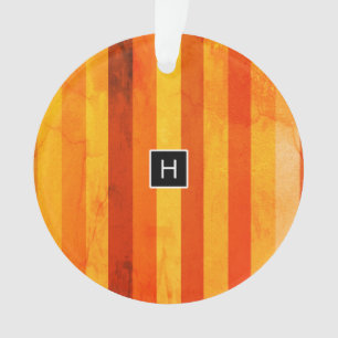 Warm Weathered Orange Red Stripes Monogram Ornament