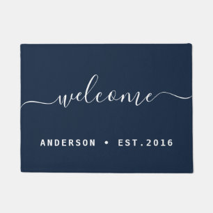 Warm Welcome   Modern Calligraphy Personalised Doormat