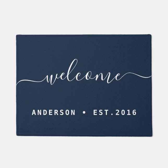 Warm Welcome | Modern Calligraphy Personalised Doormat (Front)