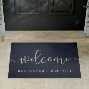 Warm Welcome   Modern Calligraphy Personalised Doormat