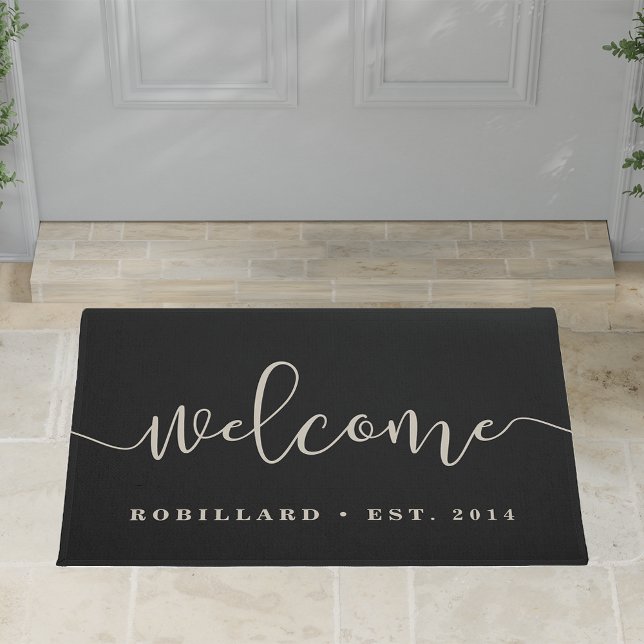 Warm Welcome | Modern Calligraphy Personalised Doormat (Creator Uploaded)