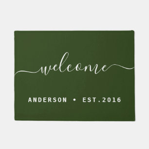 Warm Welcome Modern Calligraphy Personalised Doormat