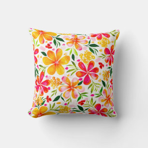 Warm Wendy Watercolor Floral-White Cushion
