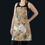 Warm White Floral Botanical Greenery Monogram Apron<br><div class="desc">This botanical inspired design features elegant watercolor magnolia flowers and lush greenery on earthy light brown background. Personalize the apron with your monogram or initial.</div>