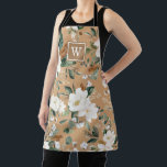 Warm White Floral Botanical Greenery Monogram Apron<br><div class="desc">This botanical inspired design features elegant watercolor magnolia flowers and lush greenery on earthy light brown background. Personalize the apron with your monogram or initial.</div>