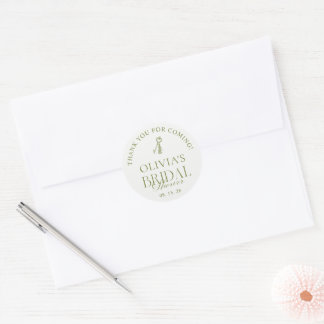 Warm White & Sage Green Bridal Shower Favor Classic Round Sticker