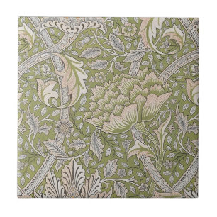 Warm Windrush Floral Flowers Olive Green Pink Grey Ceramic Tile