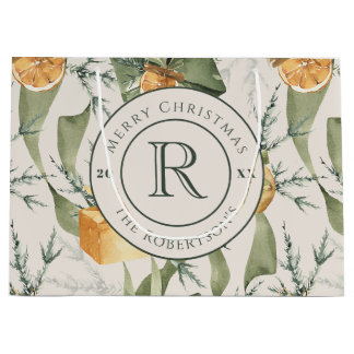 Warm Winter Elegance: Watercolor Monogrammed Large Gift Bag