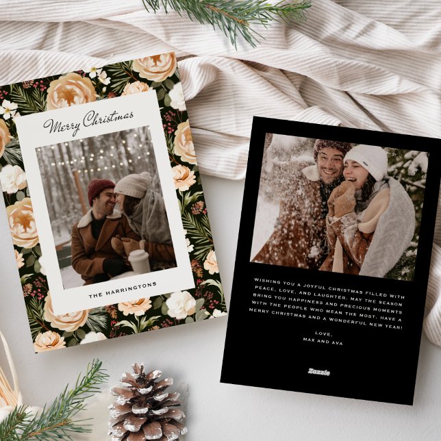 Warm Winter Florals Photo Holiday Card (Creator Uploaded)