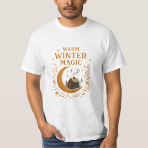 Warm Winter Magic Cosy Fantasy Moon & Cottage De T-Shirt
