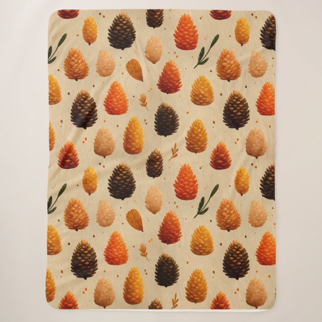 Warm Winter Pinecones Pattern Sherpa Blanket (Front)