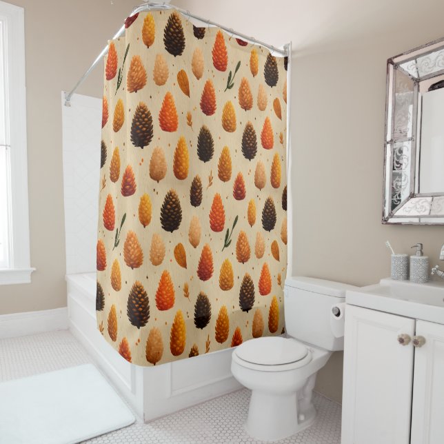 Warm Winter Pinecones Pattern Shower Curtain (In Situ)