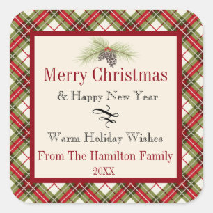 Warm Winter Plaid Personalised Holiday Square Sticker
