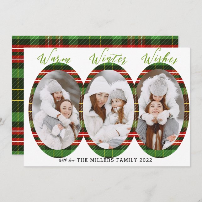 Warm Winter Wishes 3 Photo Collage   Holiday Card (Front/Back)