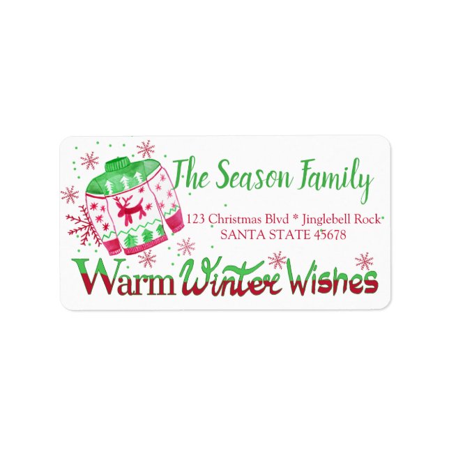 Warm Winter Wishes Christmas Sweater Label (Front)