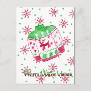 Warm Winter Wishes Christmas Sweater Postcard