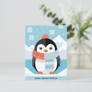 Warm Winter Wishes Cute Penguin Holiday Postcard
